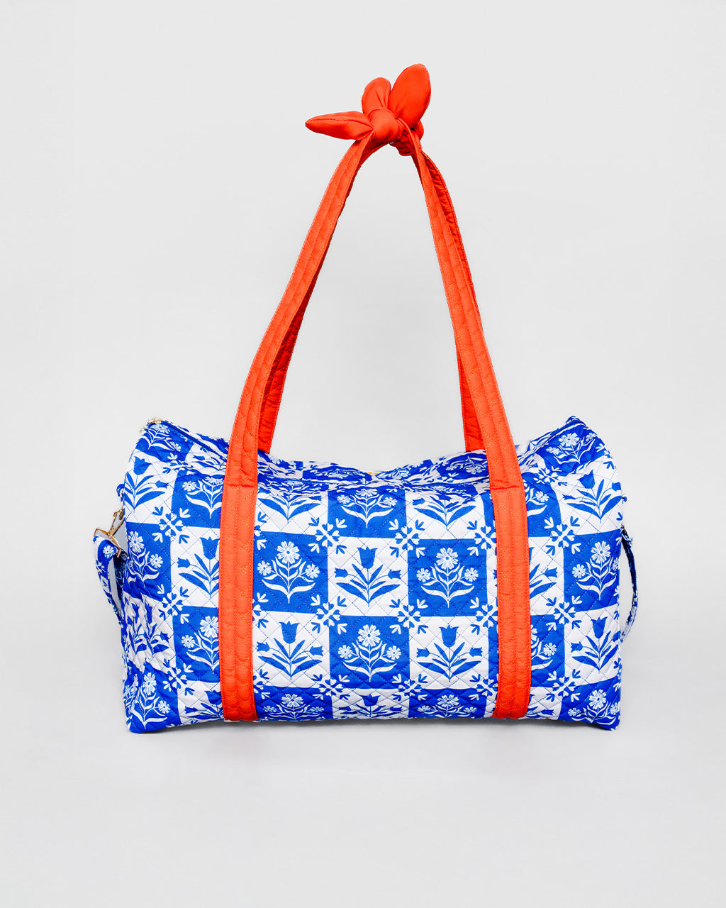 Duffle Bag - Quilted - Blue Plaid Floral