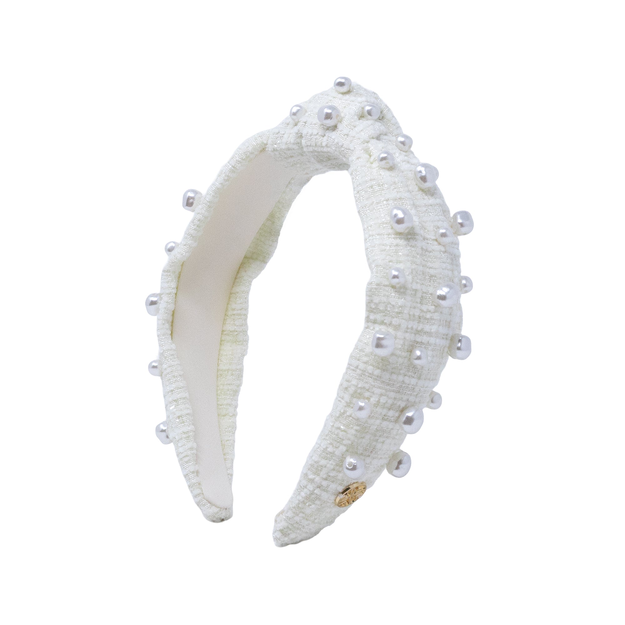 Slim Knot Embellished Headband, Coconut Boucle