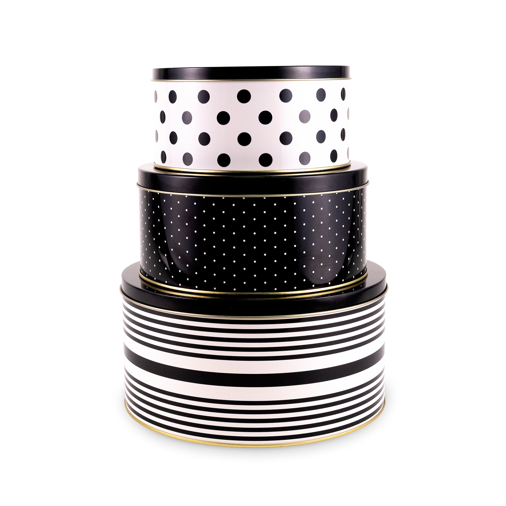 Cookie Tin Set of 3 - Round - BLACK DOT, Black Str