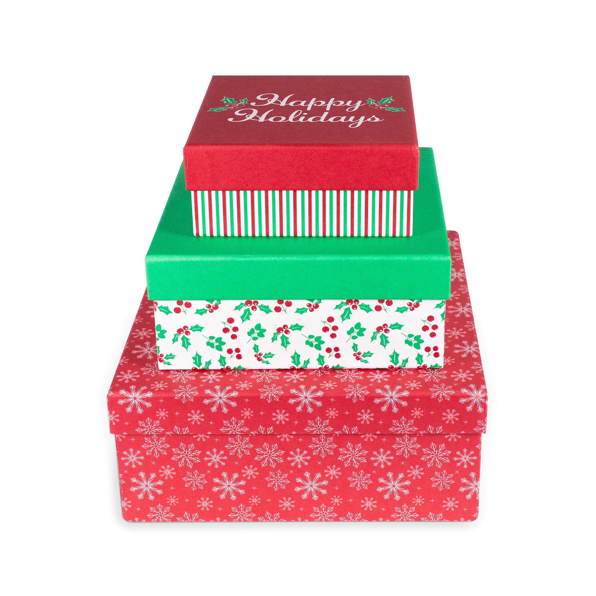 Paper Gift Box, Set of 3 - Snowflake, Holly, and S