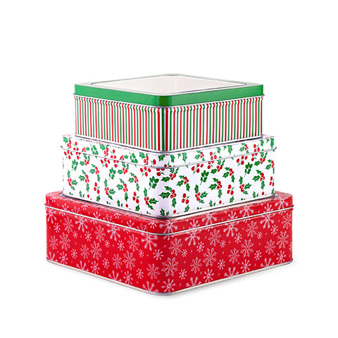 Square Cookie Tins (Set of 3), Snowflake