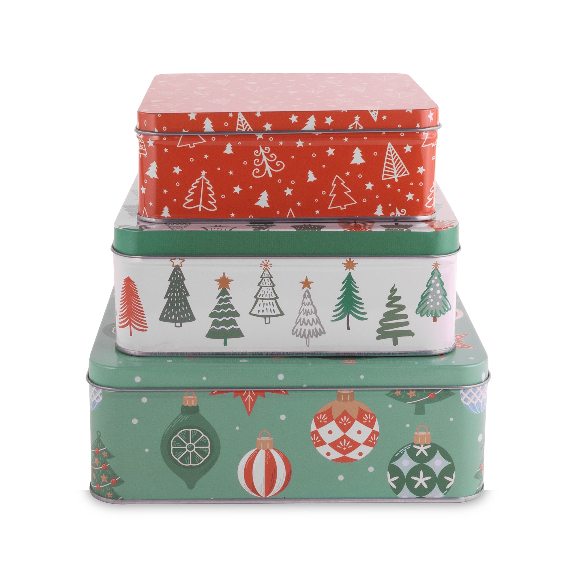 Square Cookie Tins (Set of 3), Ornaments and Trees