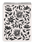 Large Top Spiral Notebook, Hand Drawn Black Floral