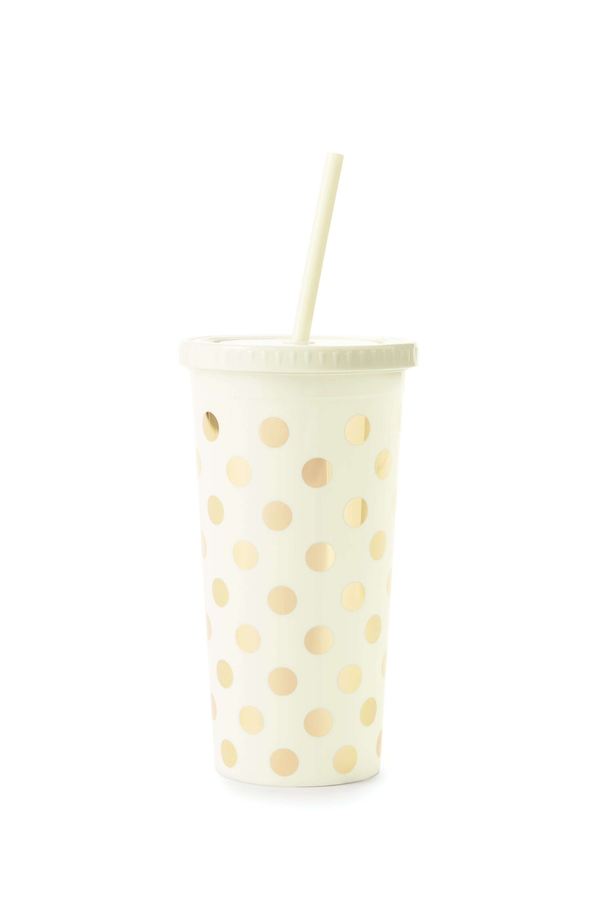 Tumbler with Straw, Gold Dots
