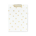gold dot with script clipboard folio