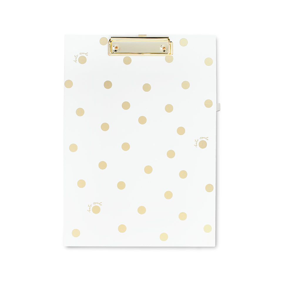 gold dot with script clipboard folio
