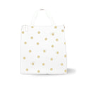 gold dot with script lunch bag