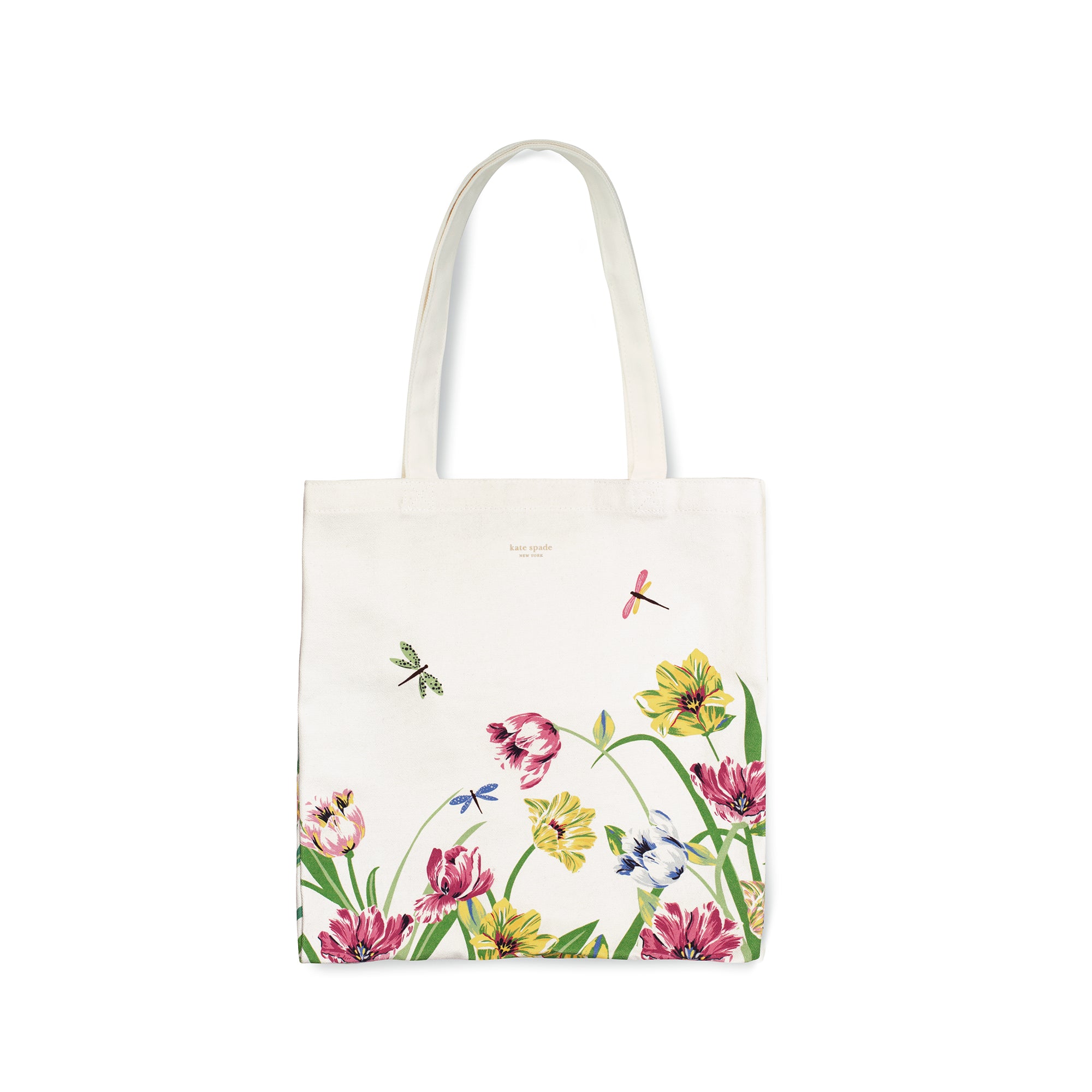 Canvas Book Tote, Dragonflies and Tulips