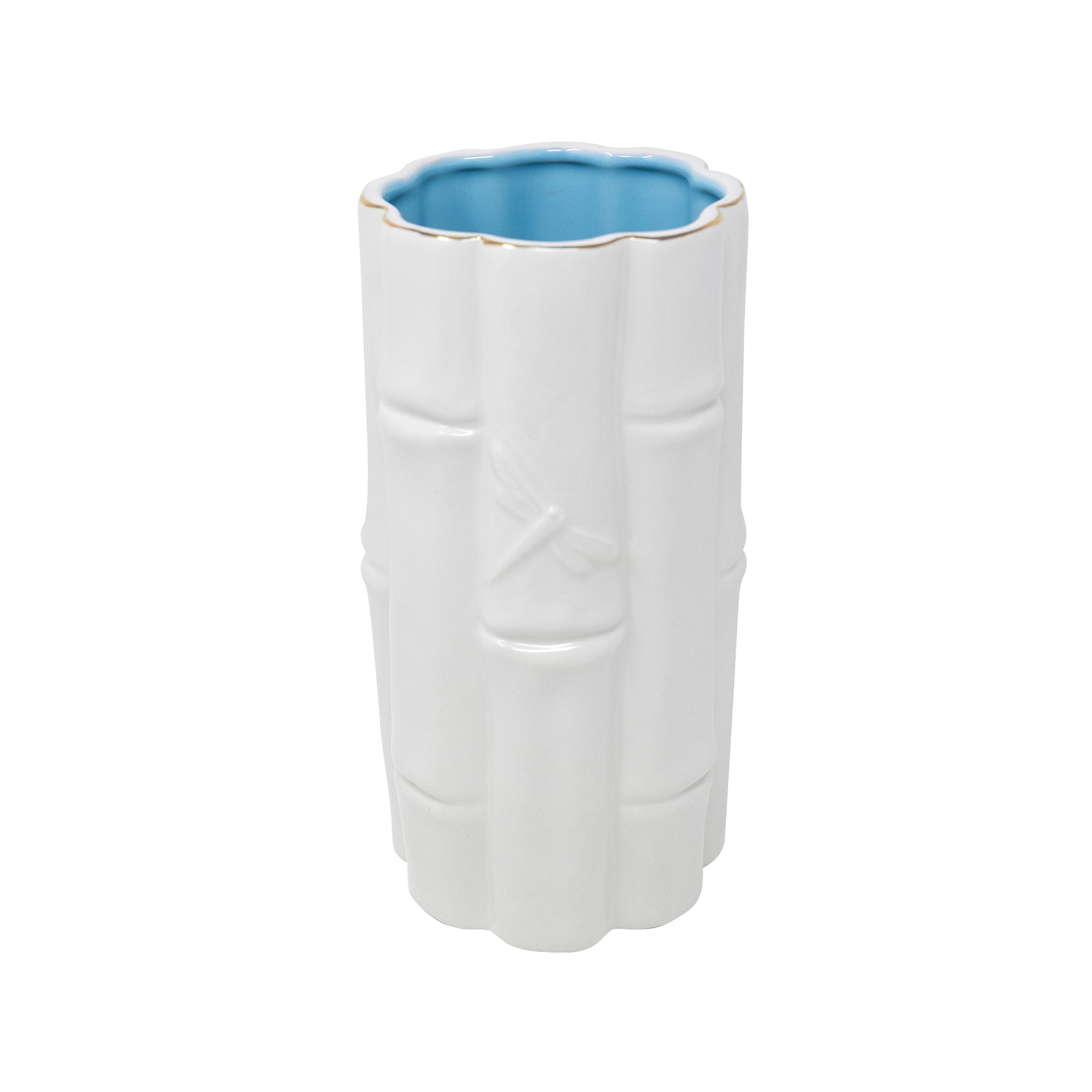 Bamboo Vase, Coconut/Hydrangea Blue