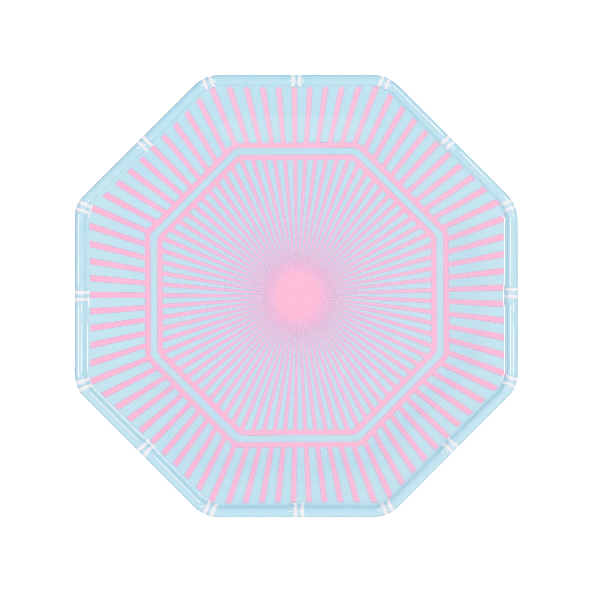 Melamine Appetizer Plate, Blue and Pink Stripe