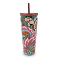 Double Wall Tumbler with Straw, Leaf Me Not Paisle