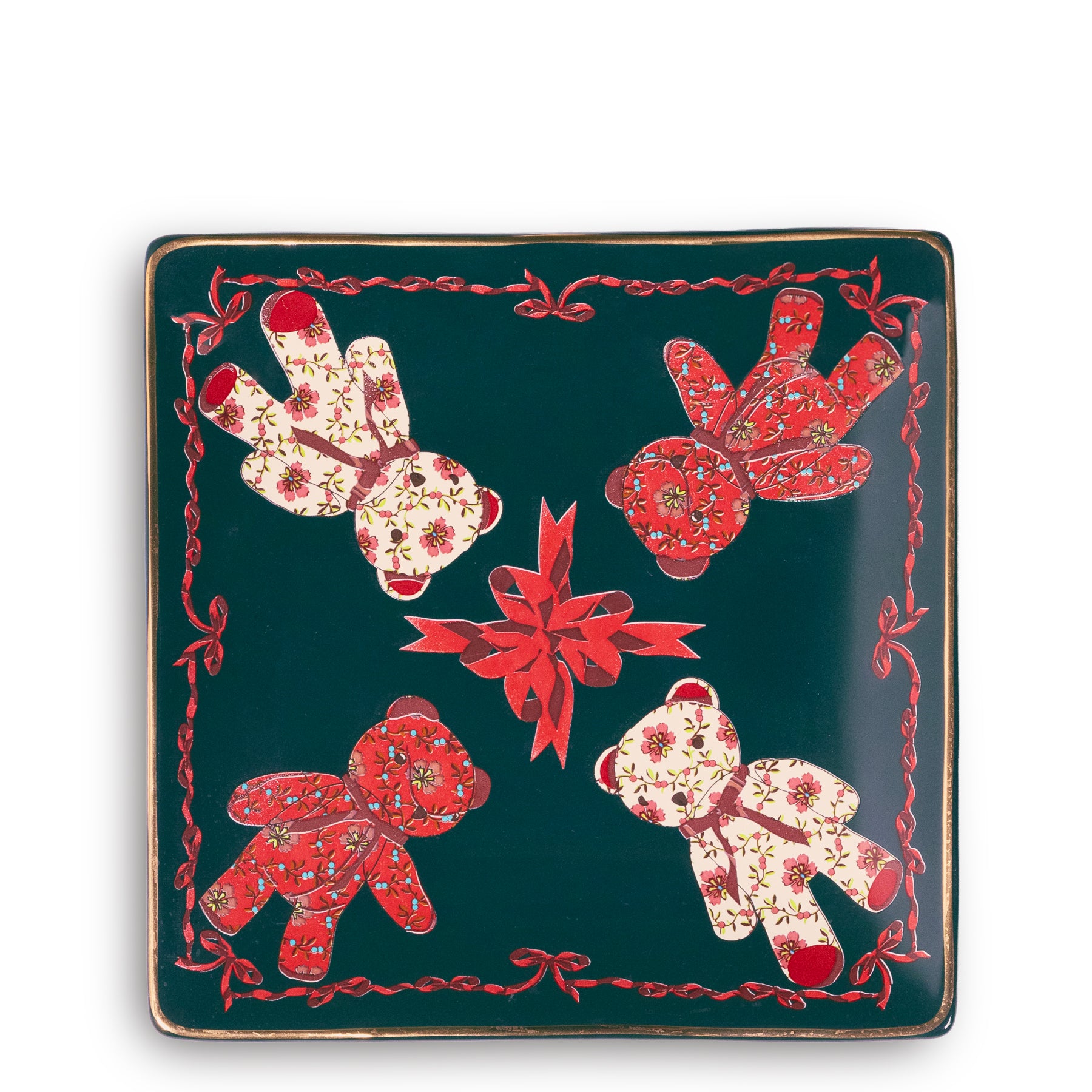 Ceramic Square Tray, Beary Festive