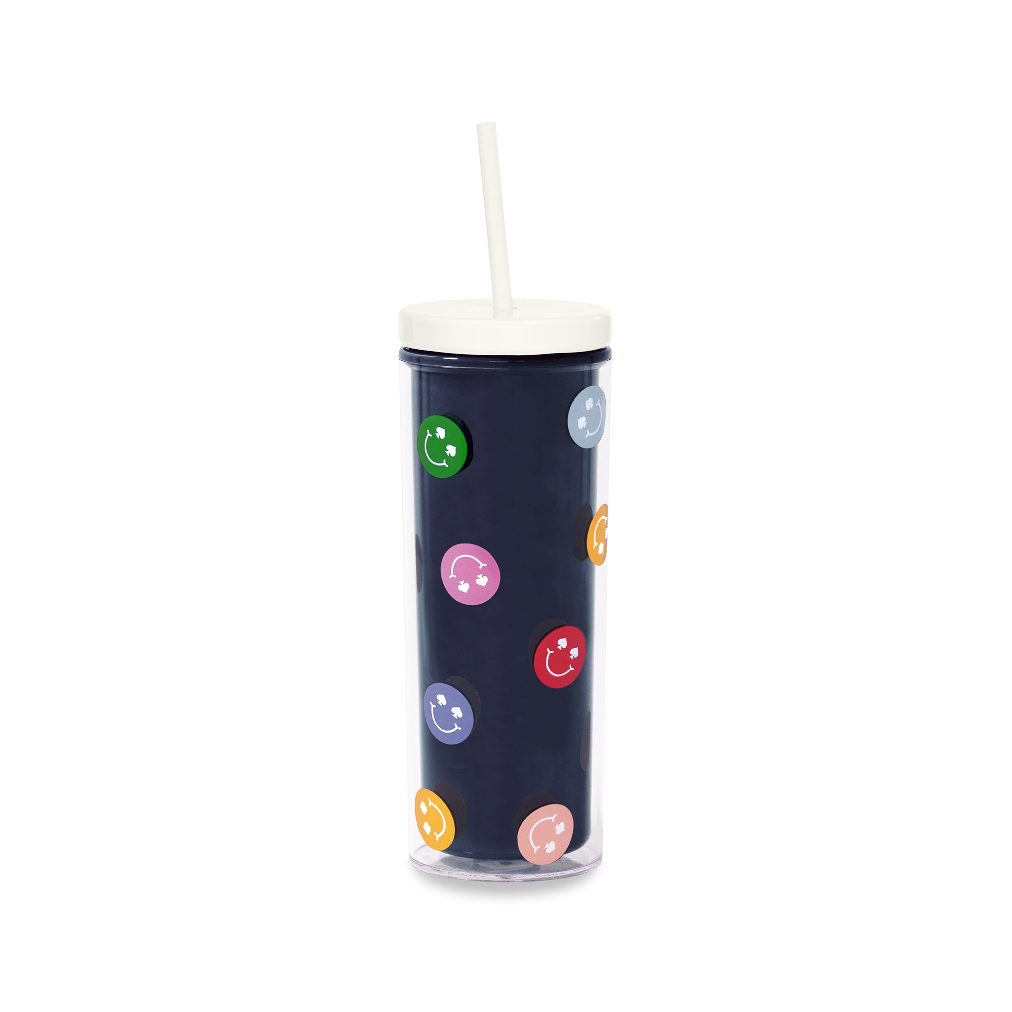 Acrylic Tumbler with Straw, Spade Smiley