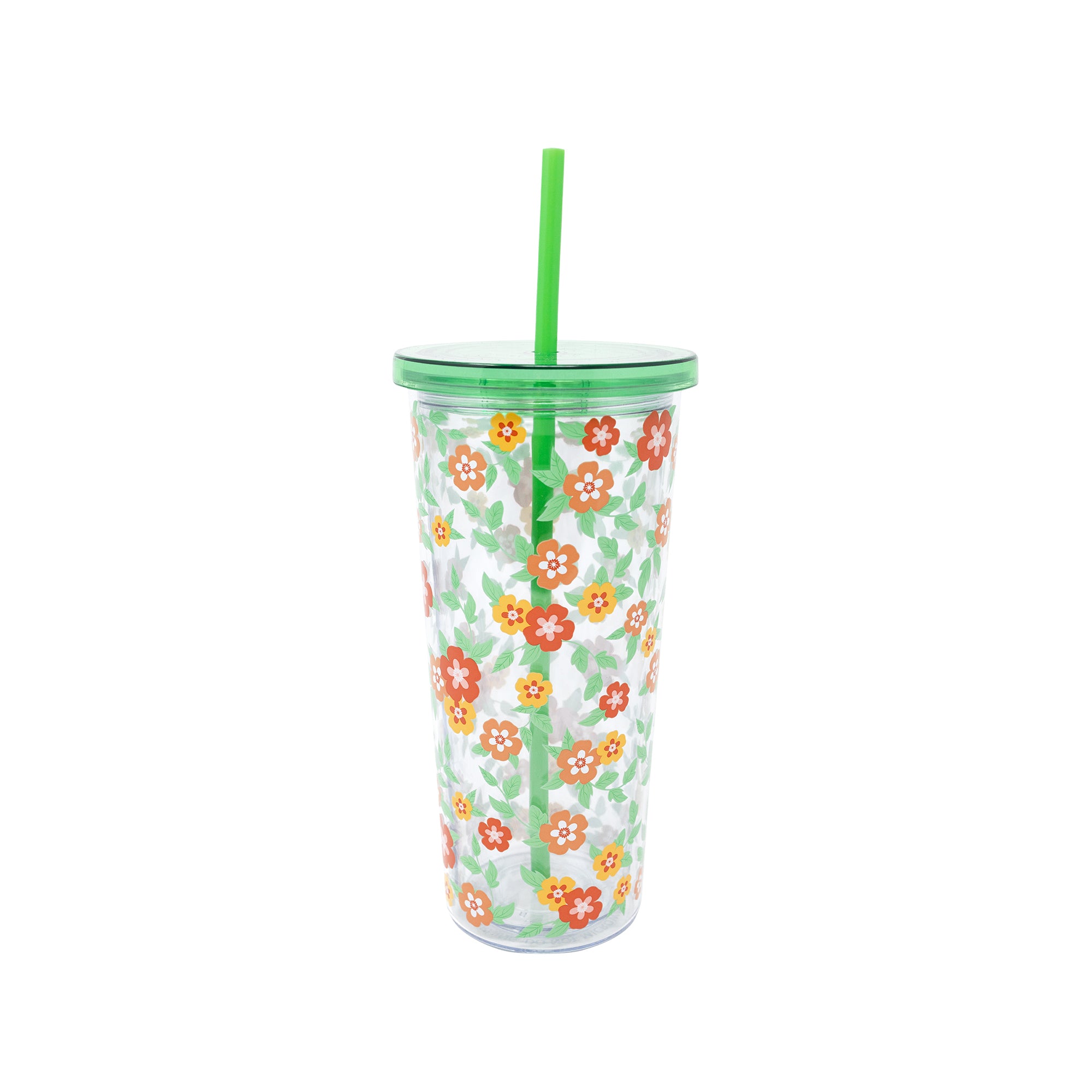 Acrylic Tumbler with Straw, Floral Cloud Dancer
