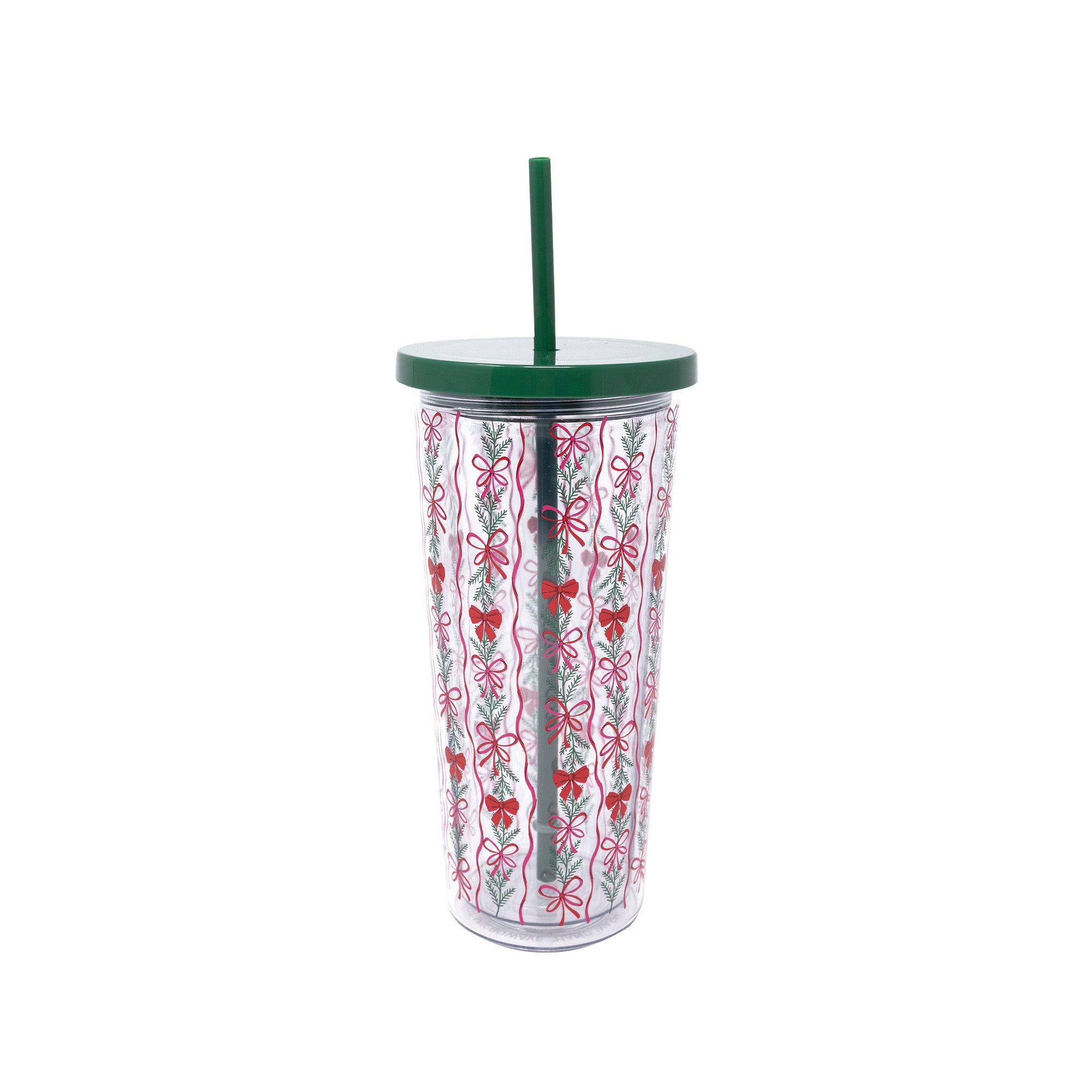 Acrylic Tumbler with Straw, Holiday Bow Stripe
