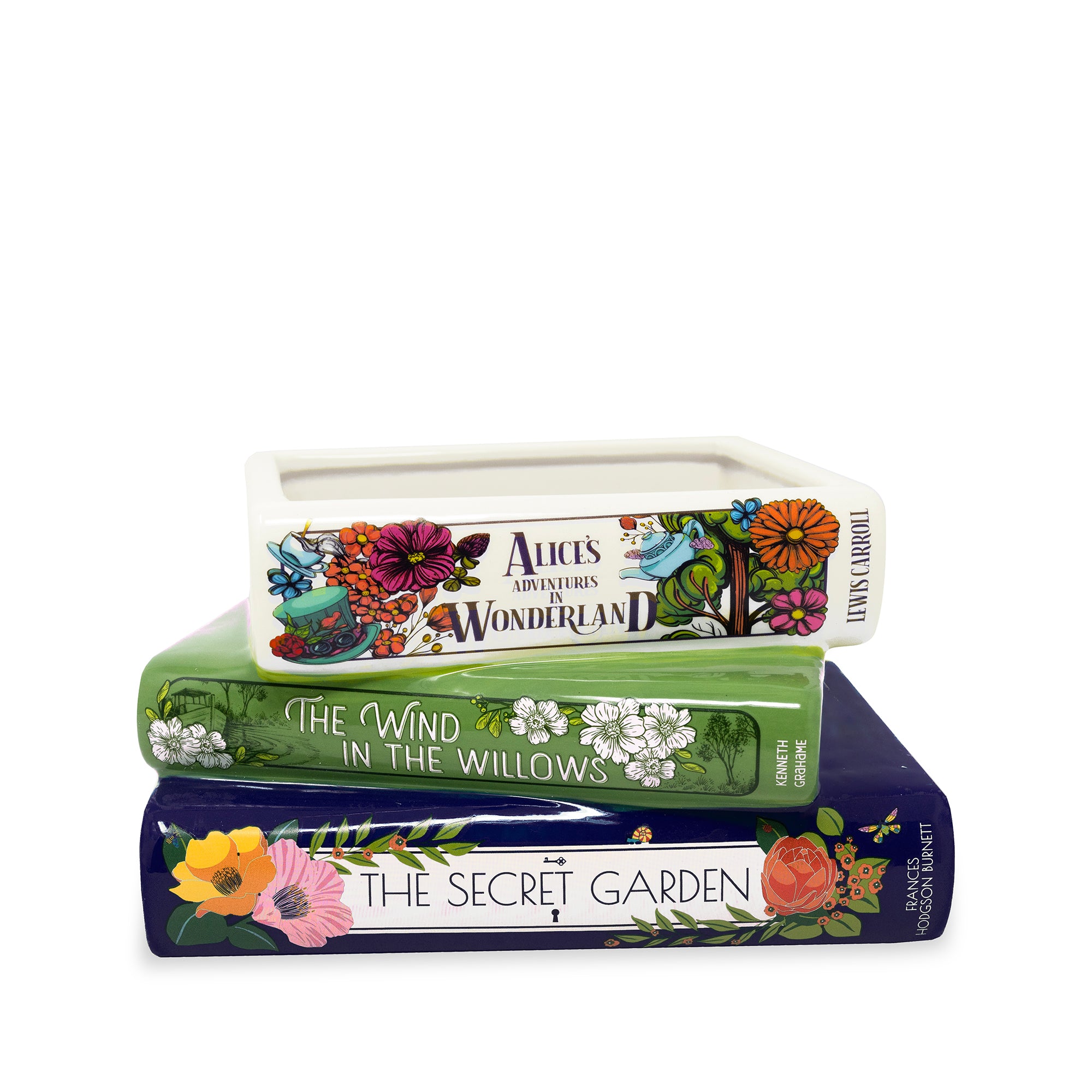 Stacked Books Planter, Alice/Wind in the Willows/T
