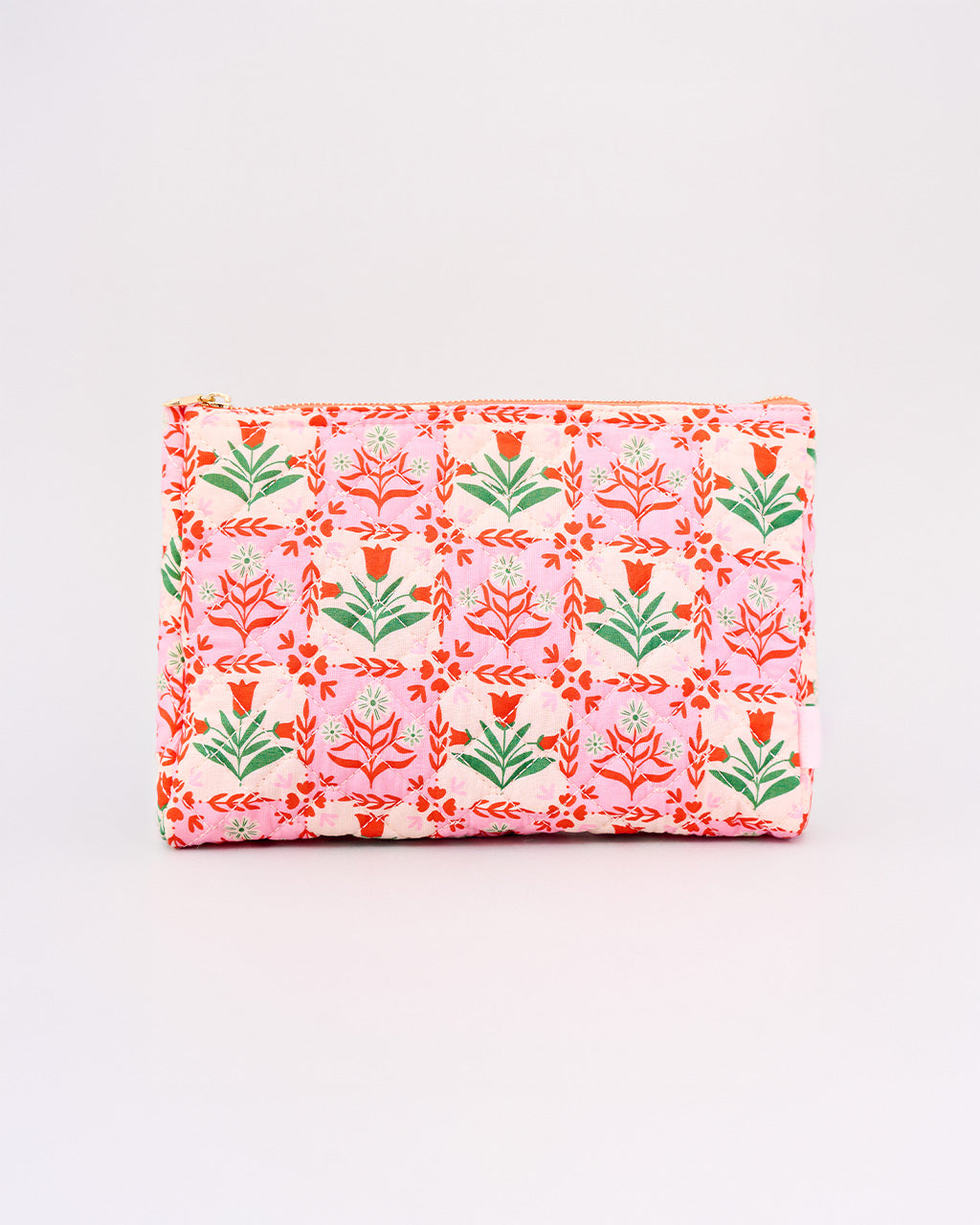 Quilted Pouch, Pink Tile Floral
