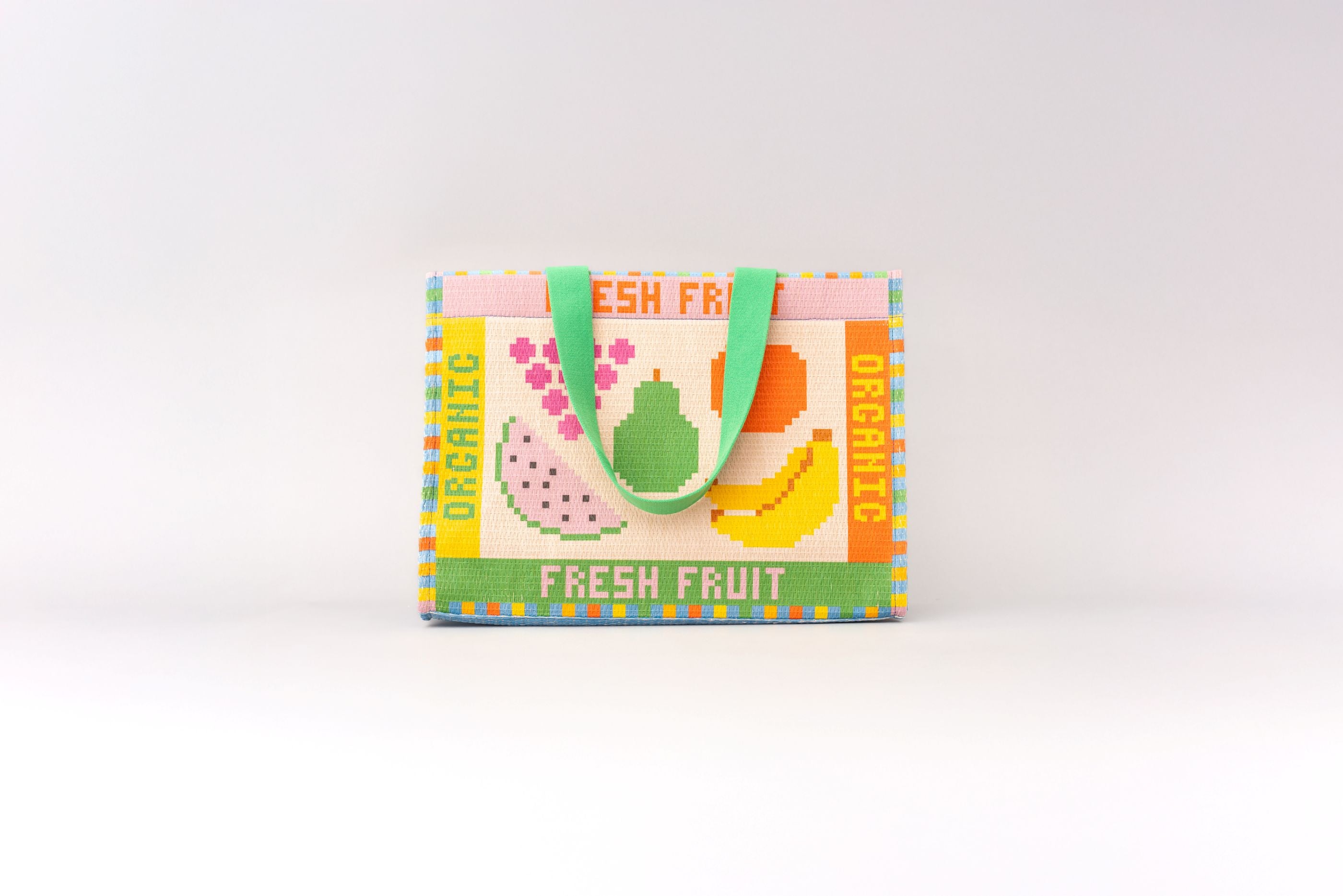 Rattan Market Bag, Fruit Tiles