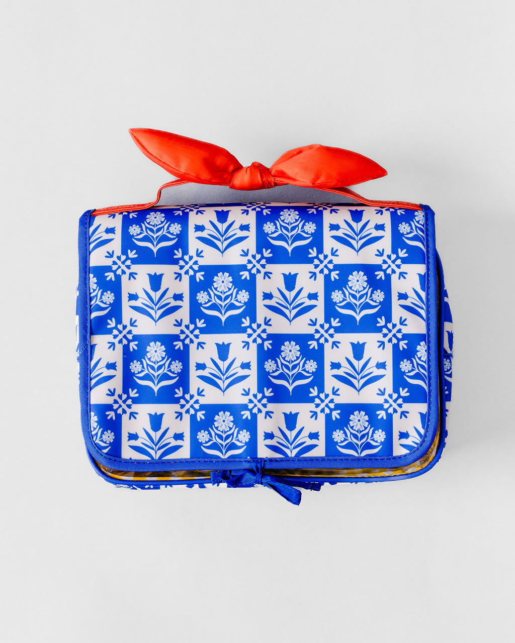 Hanging Toiletry Bag - Blue Plaid Floral