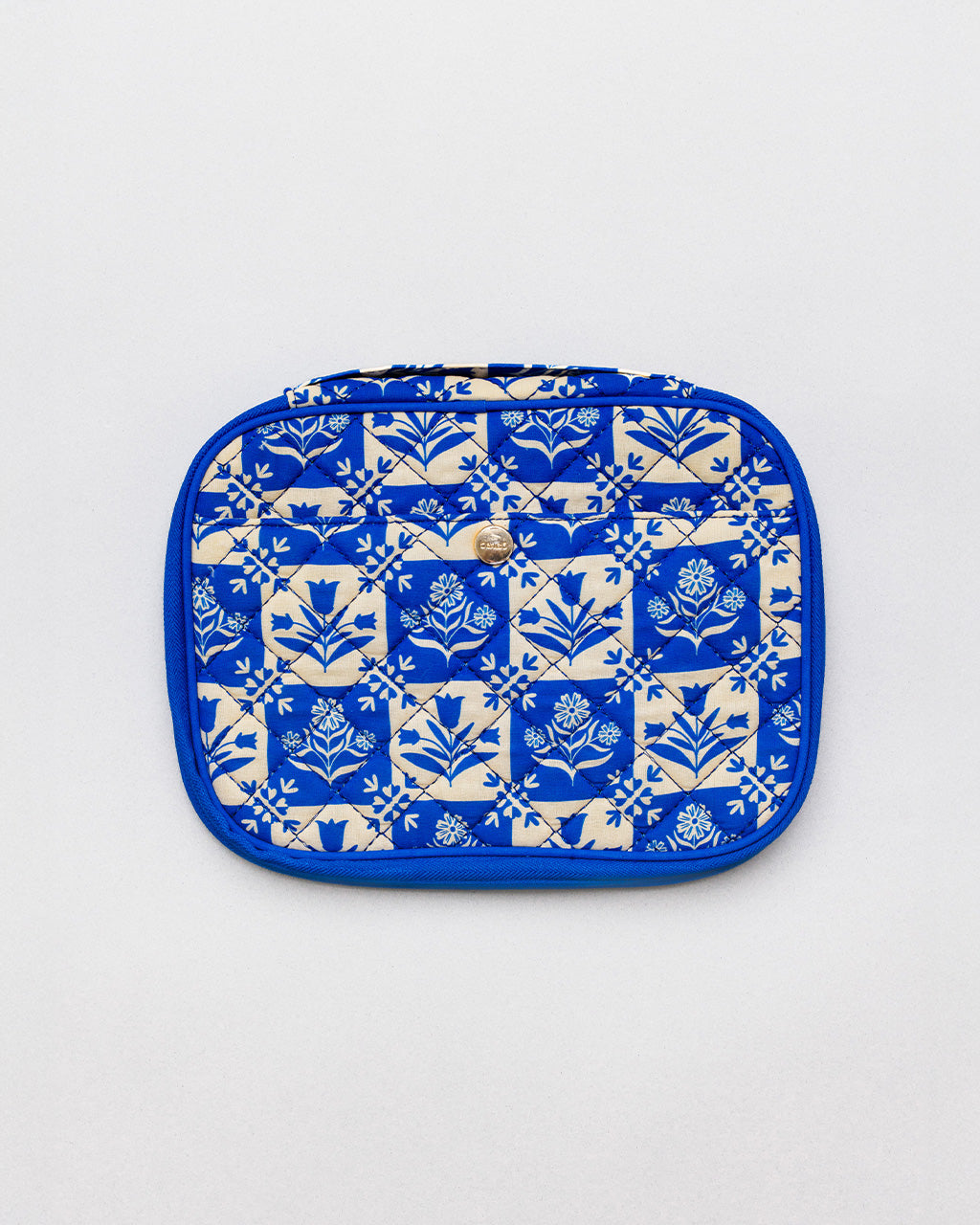 On-the-Go Tech Pouch, Blue Plaid Floral