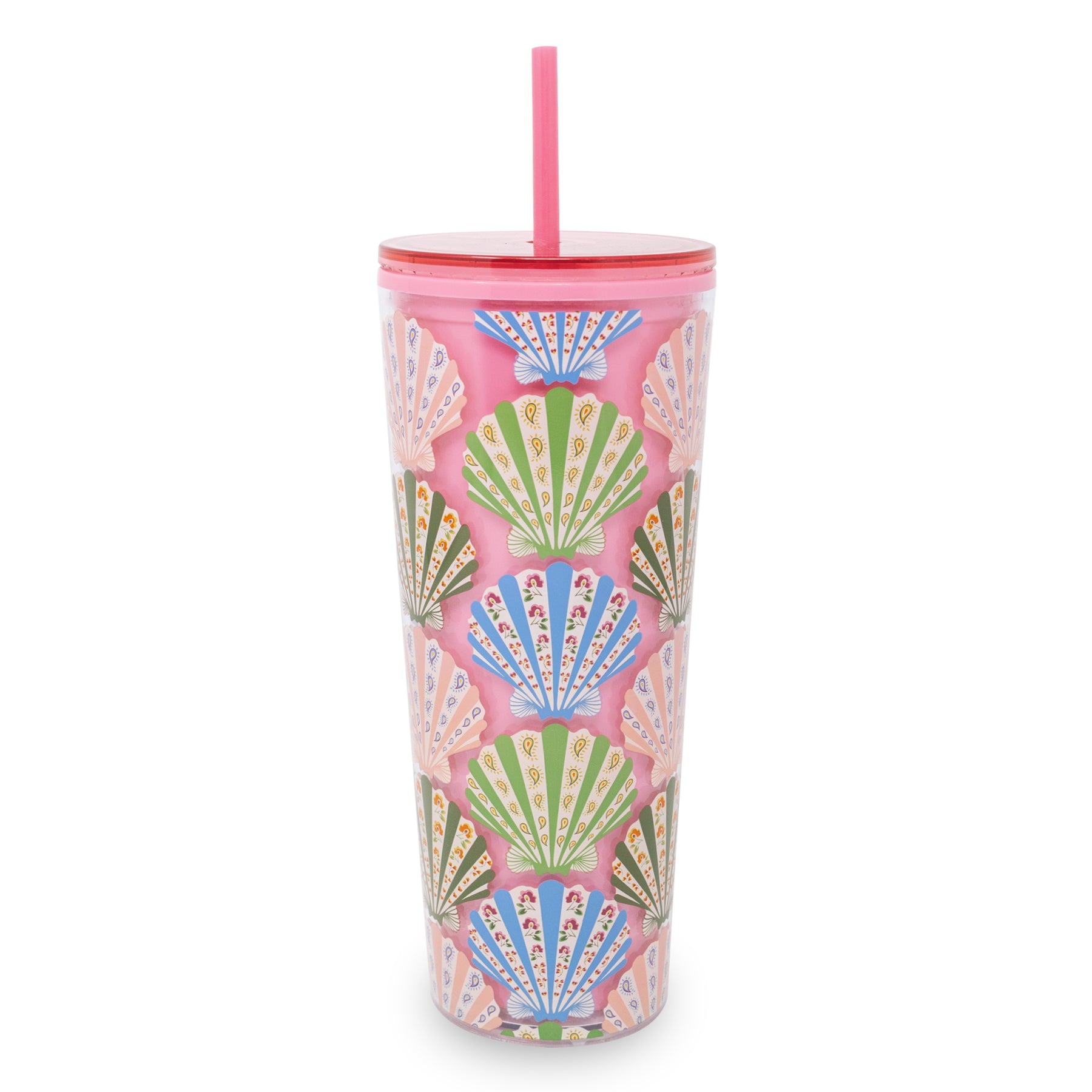 Double Wall Tumbler with Straw, Cottage Shells