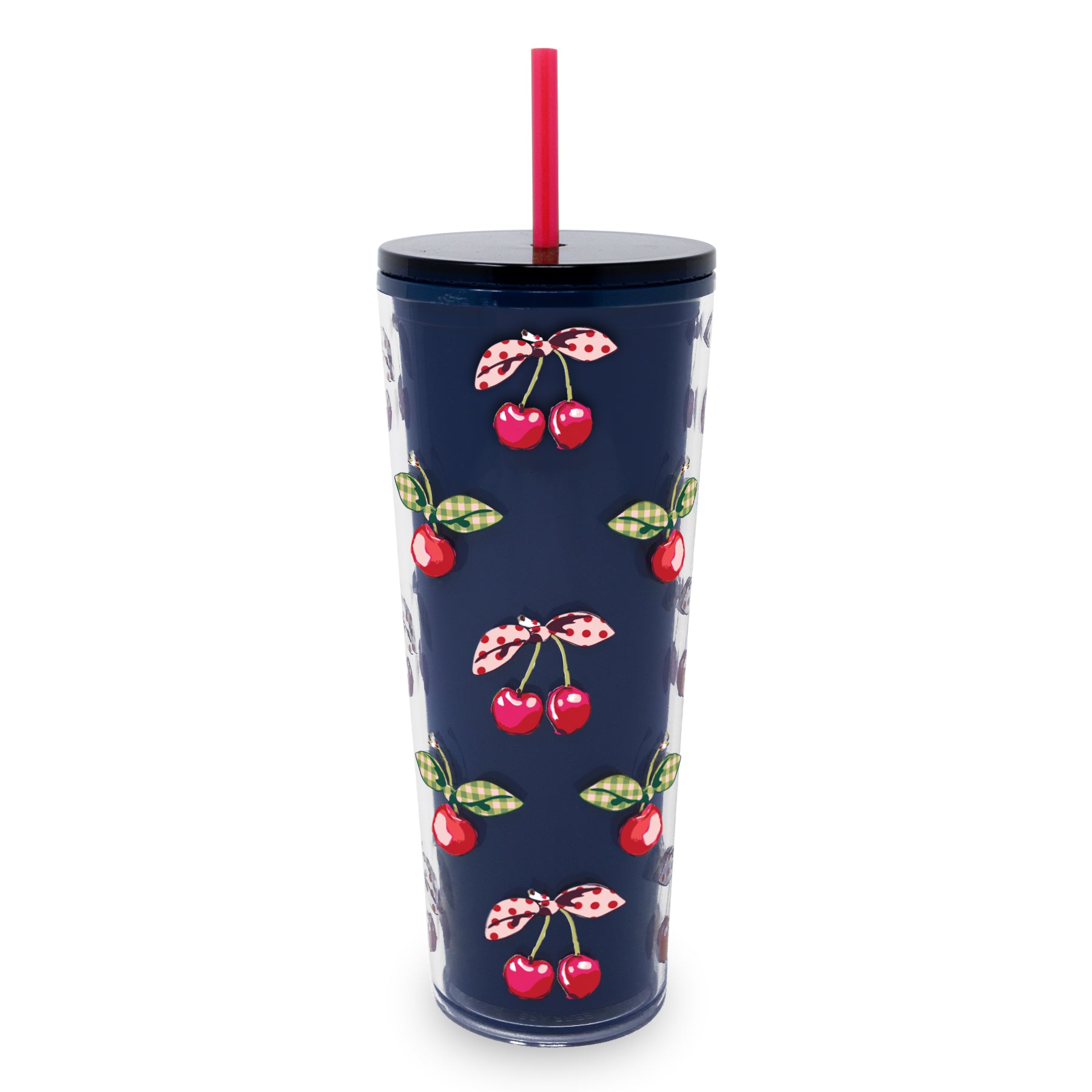 Double Wall Tumbler with Straw, Cherry Picking