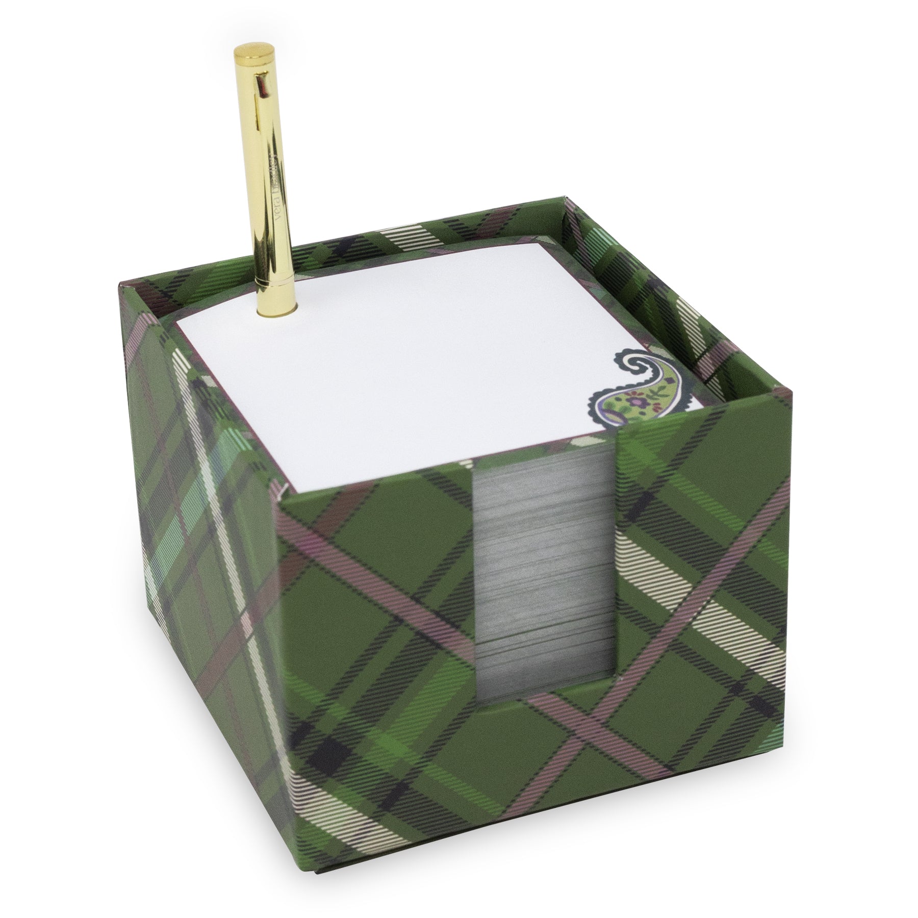 Notecube with Pen - Chelsea Green Plaid