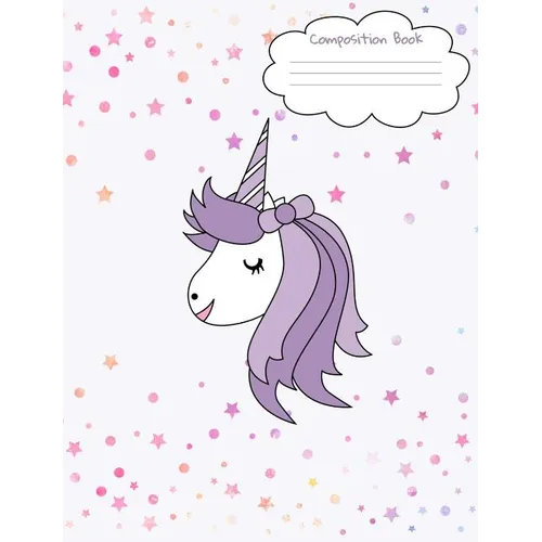 Composition Book: Unicorn Face Back To School Notebook For Girls - Purple Unicorn Face Front And Back Cover With Cute Confetti Stars And Dots