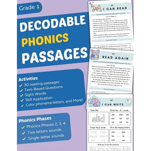 Decodable Phonics Passages Grade 1: Improve Reading and Comprehension Skills for Kids, Decodable Texts and Dyslexia Activities With Phonics and Sounds
